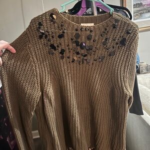 H&M Brown Crew Neck Sweater with Embellishments